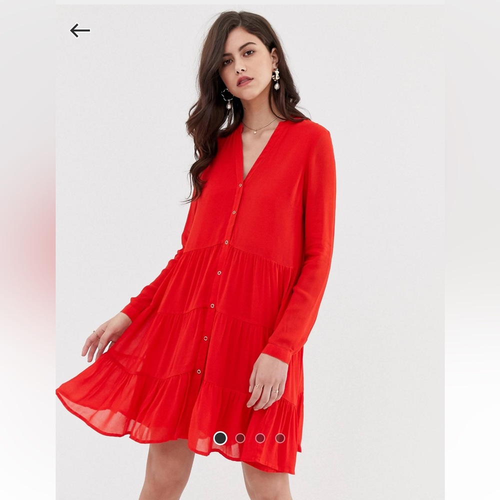 Y.A.S Fiery Red Button Down Tiered Detail Dress